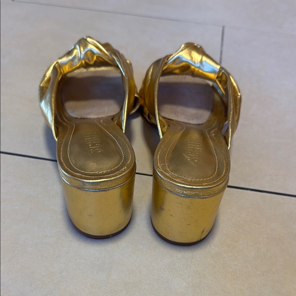 SCHUTZ 8.5 Metallic Gold Knotted Heels - Picture 2 of 5